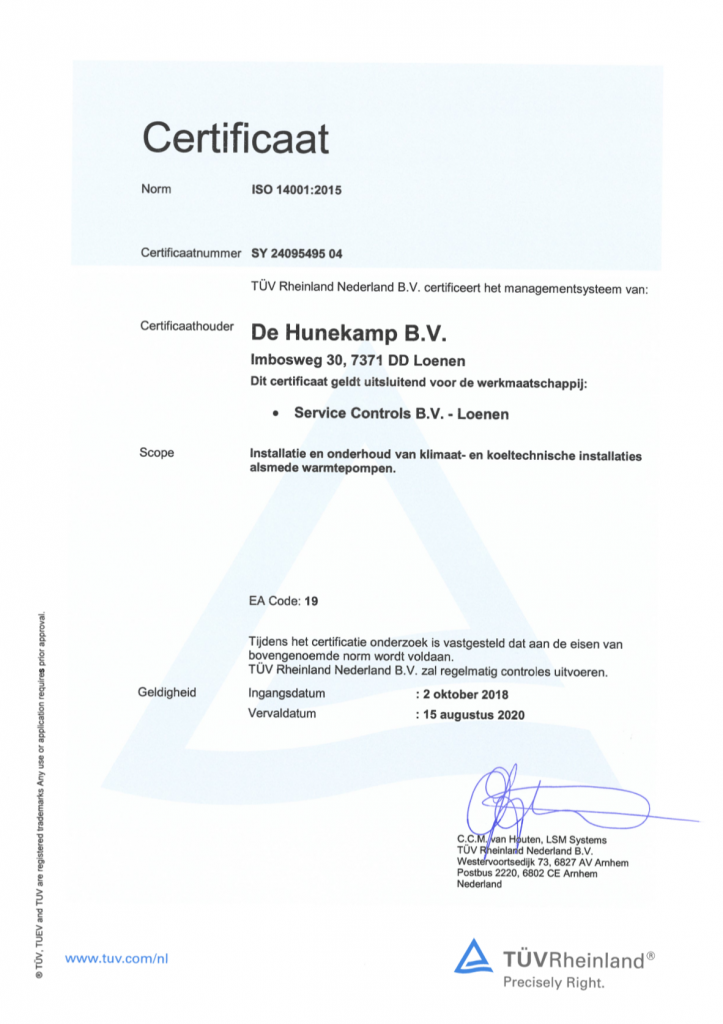 ISO 14001 certificaat Service Controls